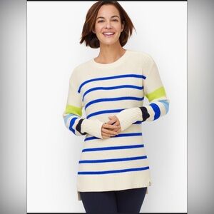 Talbots Women's Striped Sweater - Blue, Green, Cream